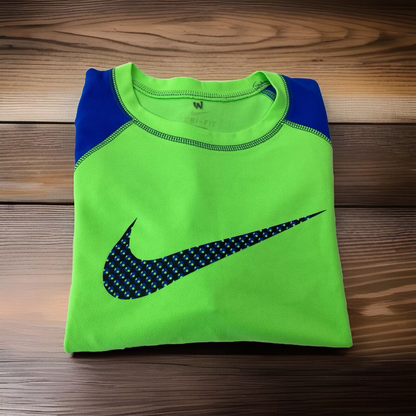 Nike Dri-Fir Men’s M Medium Bright Green Blue Short Sleeve Crew Neck T Shirt