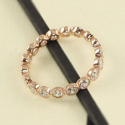 Rose Gold gp lab Diamond Wedding Party Eternity Anniversary trendy Dot Band Ring