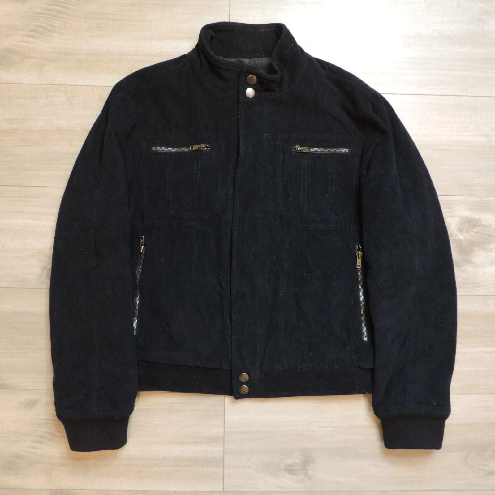 Gucci giacca bomber velluto a coste full zip nero uomo taglia 50 grandi tasche con cerniera