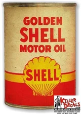 (shell-24) 12"X 8" GOLDEN SHELL CAN gasoline pump DECAL GAS OIL STICKER