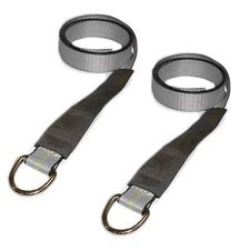 2-Pack 2" x 8' Silver Lasso Strap Tie Down w/ D-Ring & Protective Sleeve
