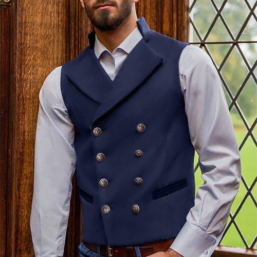 Men's Solid Color Cardigan Lapel Double 