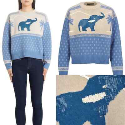   Alanui Wool & Cashmere Runway Designer Elephant Sequins Sweater