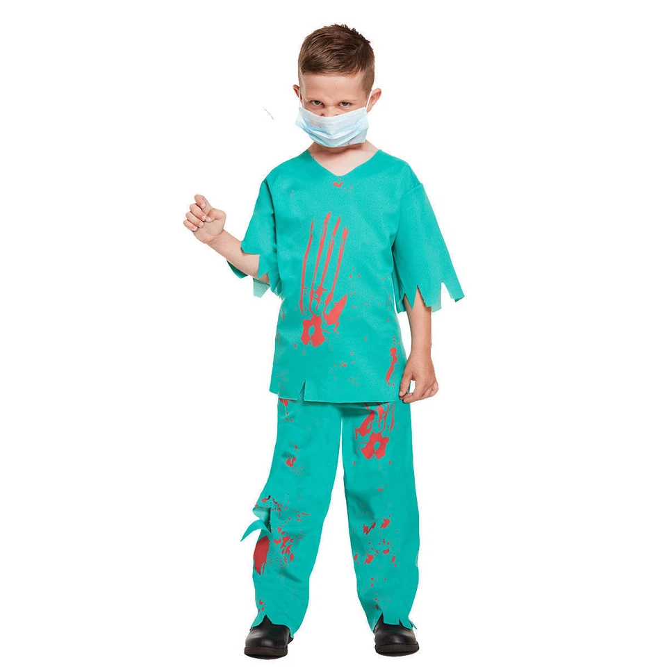Boys Zombie Doctor Costume Kids Halloween Scrubs Surgeon Fancy Dress Outfit UK - Image 2 of 4