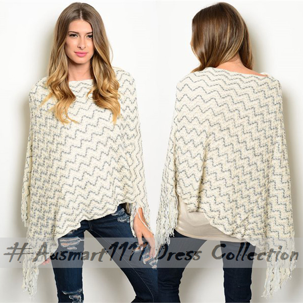 Womens Batwing Knit Fringe Poncho Winter Jumper Cape Sweater