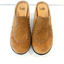 Sofft Camillie Womens 8.5M Suede Leather Embroidered Clog Mules Heels Slip On