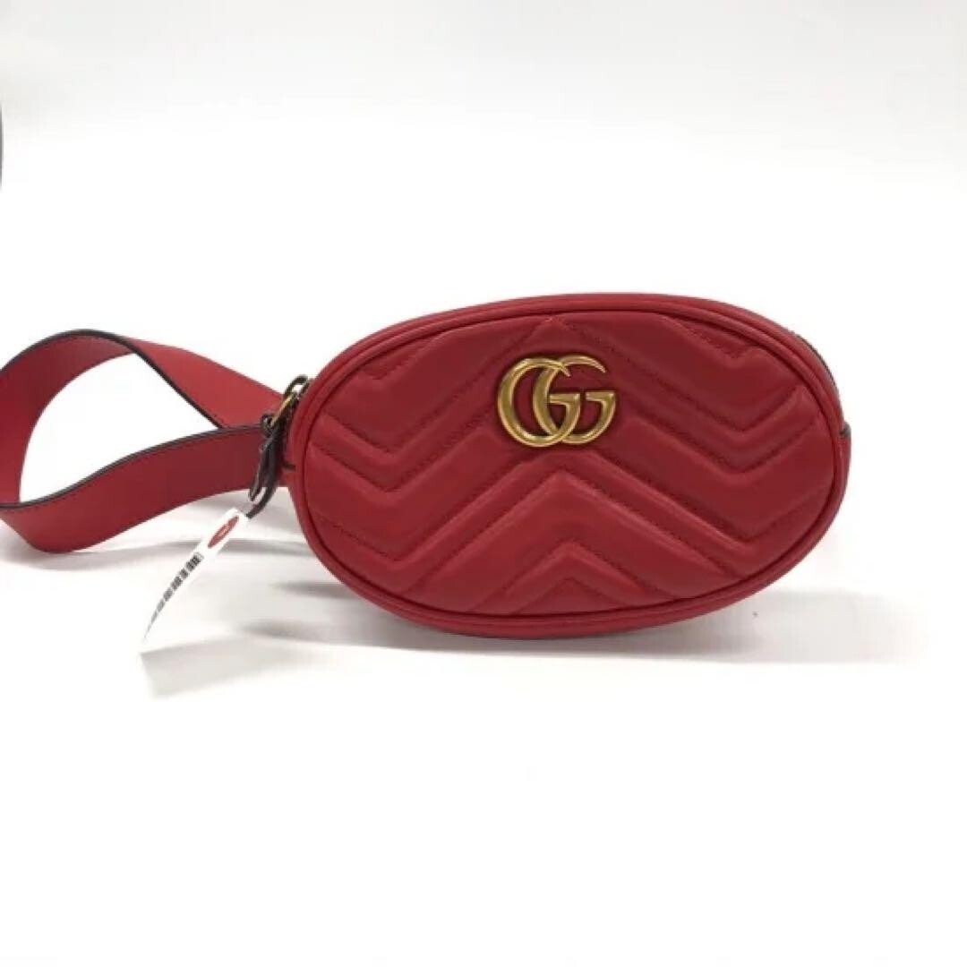 Gucci GG Marmont Red Leather Belt Bag Waist Pouch Fanny Pack Authentic