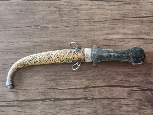 Handmade Antique Moroccan Vintage Dagger Knife Wood Handle Brass Engraved Sword - Picture 8 of 14