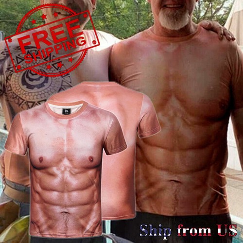 Men's Strong Muscle Body Print Short Sleeve T-Shirt 3D Digital Printing Tee Tops - Picture 1 of 9