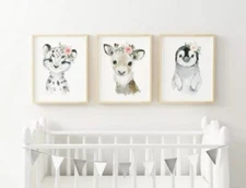 Set of 3 8x10 Unframed Artic Animals Nursery Art Prints