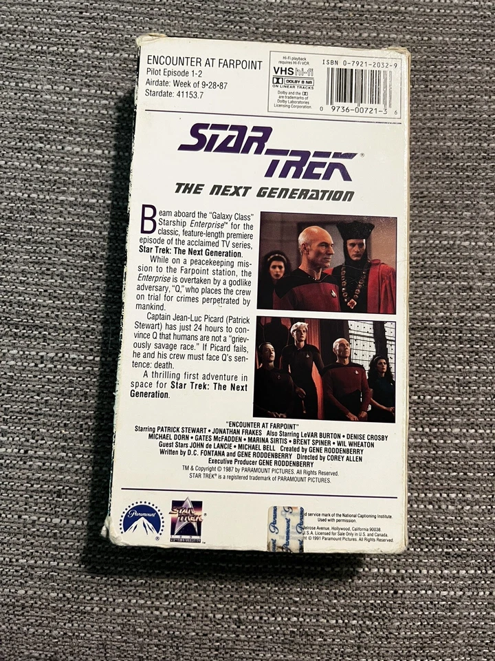 Star Trek: The Next Generation-Pilot Episode 1-2 Encounter at Farpoint (VHS,1991 - Imagem 2 de 3