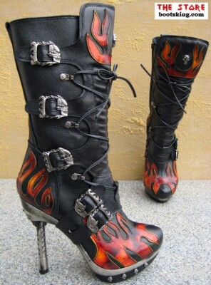 New Rock Boots Calypso schwarz rot Damenstiefel High Heels Größe 36 bis 42