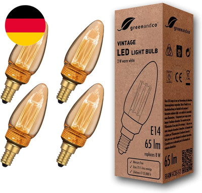 Greenandco 4X Vintage Design LED Birne Zur Stimmungsbeleuchtung | E14 C35 | Gold