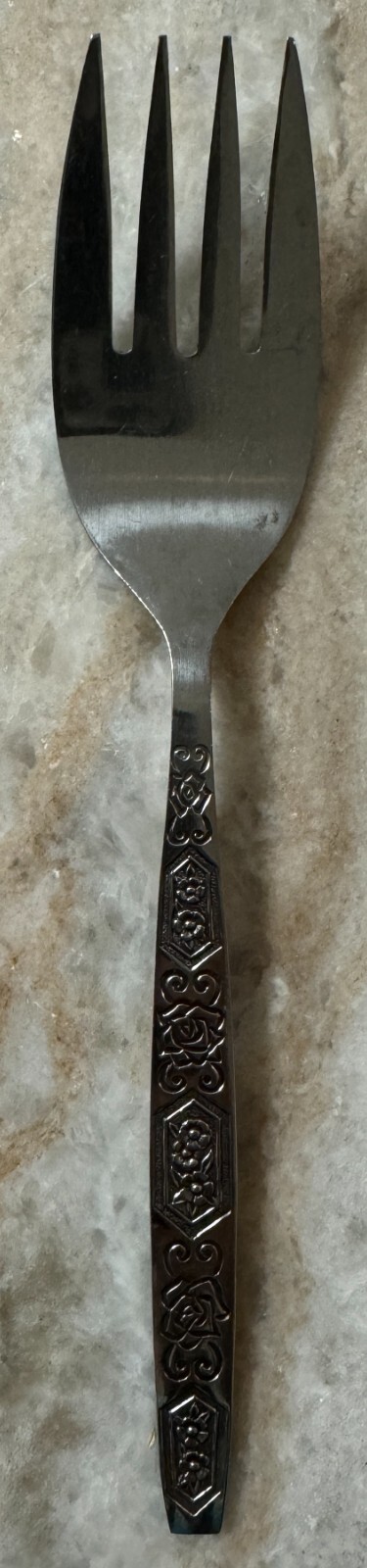 VTG Lifetime Cutlery Stainless Japan Glossy Serving Fork 7 3/8" black Rose Patte