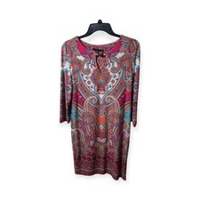 NWT Tiana B Paisley Shift Dress Coral Multicolor 3/4Sleeve Scoop Neck size M