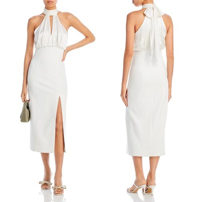NWT CINQ A SEPT Emerie Dress Ivory Size 4 Satin High Neck Bow French Sexy Chic