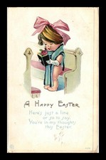 EMBOSSED VINTAGE POSTCARD WITH BOW ON BABY WITH CAPTION A HAPPY EASTER