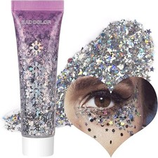 Silver Face Body Glitter Gel, Holographic Shimmer Chunky Glitters B0C9D3J2QT
