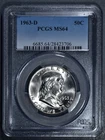 1963-D 50C FRANKLIN SILVER HALF DOLLAR KM# 199 PCGS MS 64 A6391