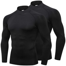 2 Pack Men Compression Shirts Long Sleeve Mock Turtleneck Athletic Baselayer ...