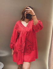 Abito Corto Ricamato Rosso Collezione ZARAZW Taglia M 5107/080 Vacanze Trendy