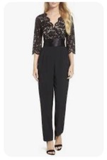 Eliza J Black Lace Top 3/4 Sleeve Jumpsuit Size 8 Cocktail Wedding