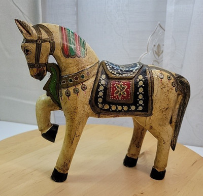 VTG? Hand Painted Wooden Wedding Horse 9'' x 7'' x 2'' AS IS Damaged See Pics!!