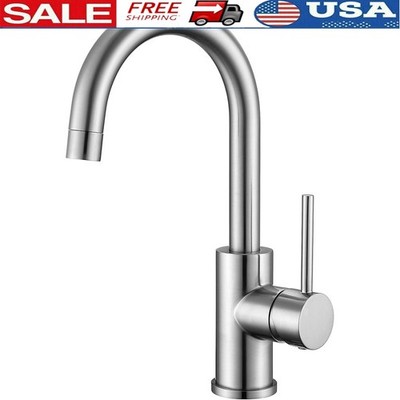 Single Handle Kitchen Bar Faucet Stainless Steel Deck Mount Hot Cold Prep Sink