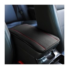 Car Armrest Storage Box Mat PU Leather Center Console Cover Black/Red