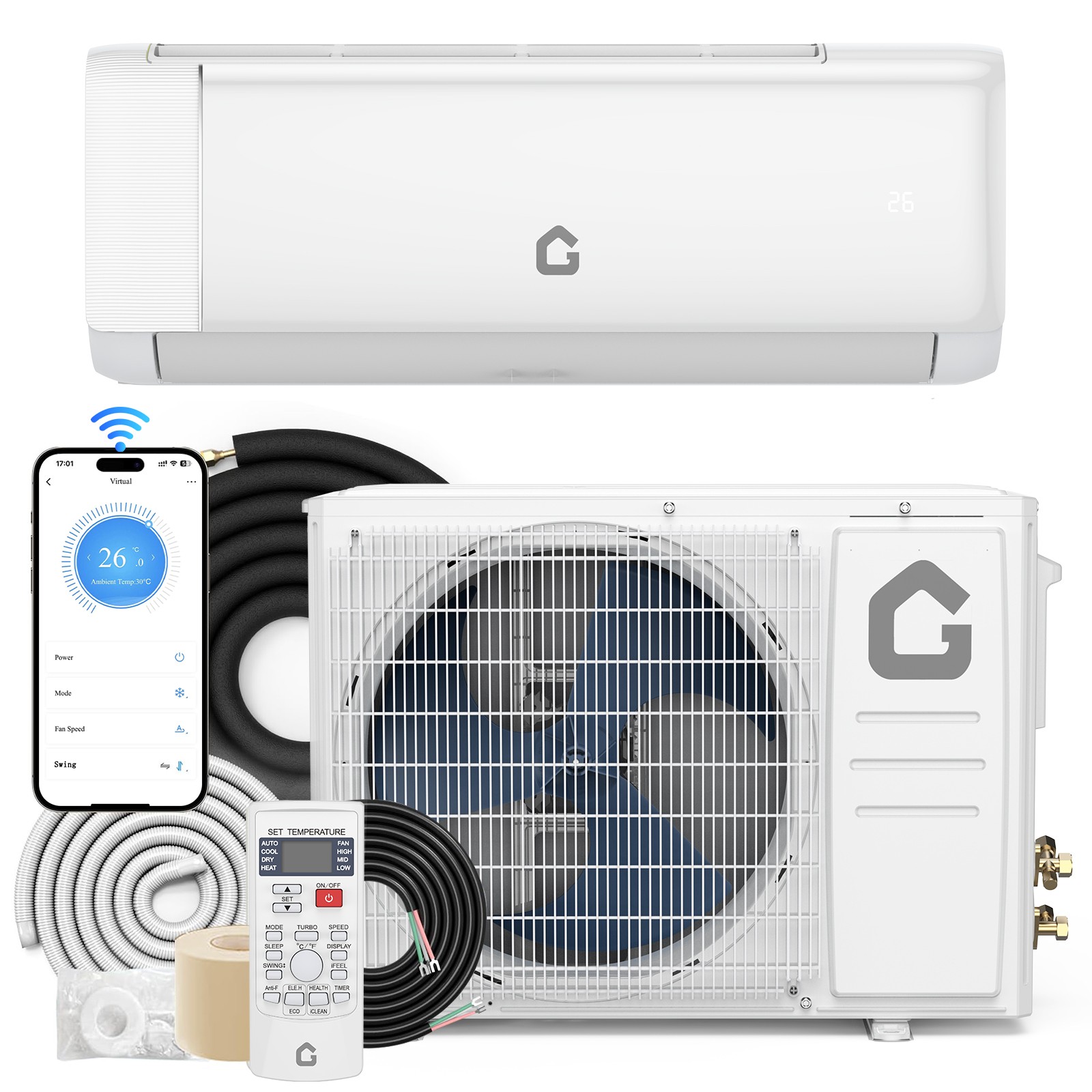 18000 BTU Mini Split Air Conditioner & Heater Pump System 19 SEER2 Ductless 230V