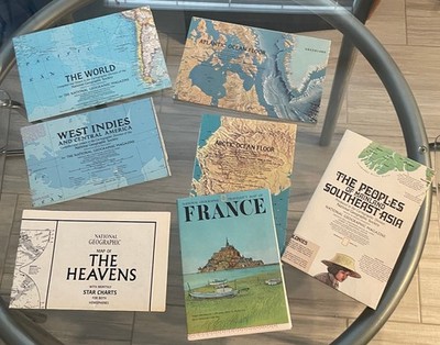 Lot 7 Vtg National Geographic Foldout Map Insert World Ocean Heavens France Asia