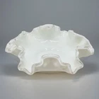 VTG Fenton White Milk GlassSilvercrest Silver Crest Ruffled Bowl Trinket Dish 6"