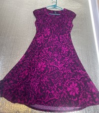 Chaps Women’s Pink Purple Floral Print Cap Sleeve V-Neck Dress S Poly Spandex