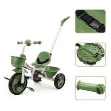 Toddler Trike Kids Tricycle with Push Handle Children Push Trike Green