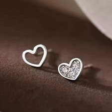 925 Sterling Silver Crystal Cute Heart Stud Earrings Jewellery Women Girls Gift