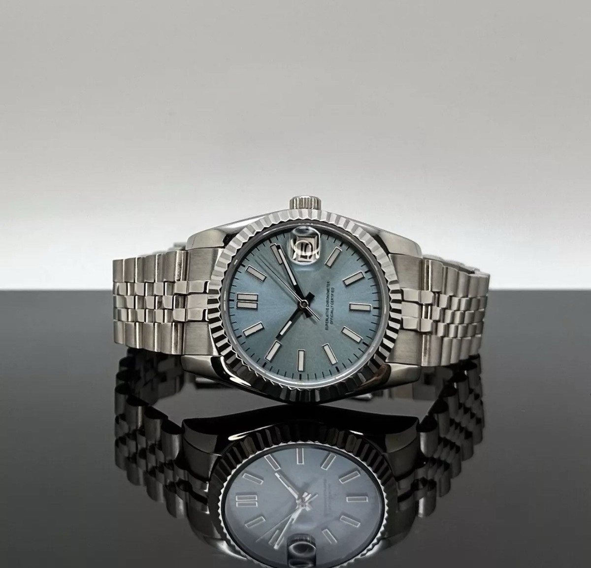 Custom 36mm Blue Sunburst DJ Style Mod Watch Jubilee w/ NH35
