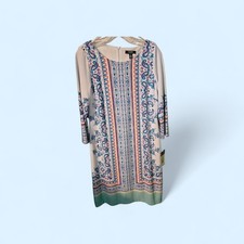 Chaps Womens Dress Lined 12p L/S NWT Spring White Blue Lavender Yellow Paisley