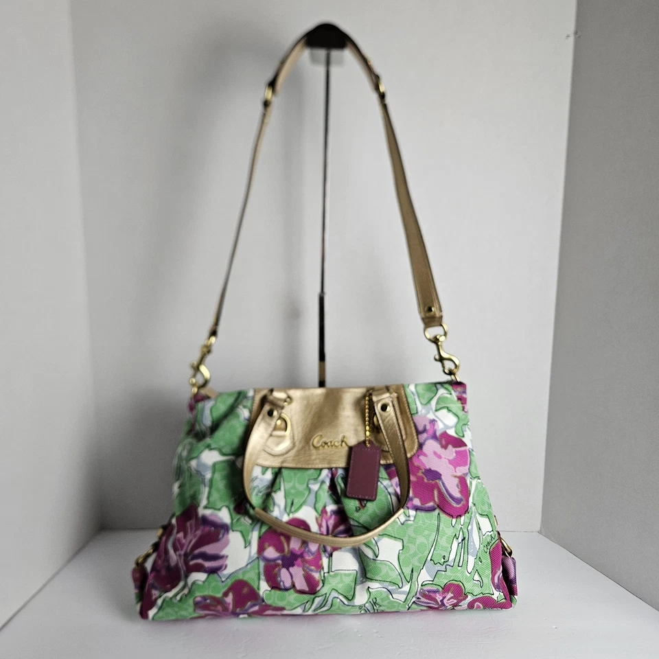 Coach Ashley Iris Floral Lavender Bag – Gold Metallic Trim – 15” x 10.5” x 3.75” - Image 2 of 4