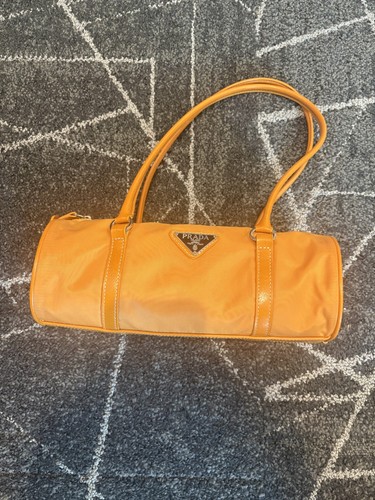 Orange prada tessuto nylon barrel shoulder bag
