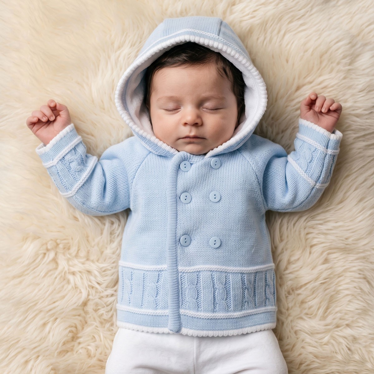 Chaqueta tejida con capucha para bebé niño diente de león abrigo tradicional AZUL