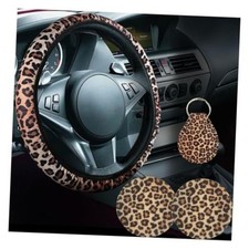 4pcs Cheetah Print Car Accessories Set Universal 14-15 Inch Steering Leopard 4pcs Cheetah Print Car Accessories Set Universal 14-15 Inch Steering Leopard