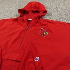 Louisville Cardinals Jacket Mens S Red Champion Anorak NCAA Basketball Hooded