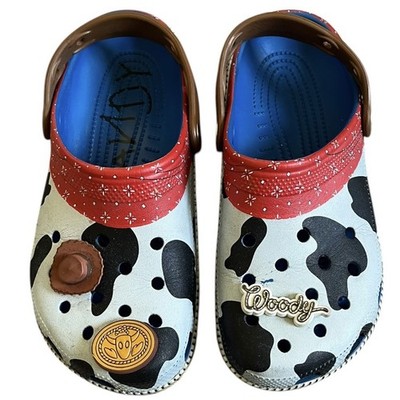Crocs Toy Story shoes Woody Men’s Size 7 women’s 9 Clogs Disney Pixar Cow Print Crocs Toy Story Woody Cow Print Clog Shoes Unisex Blue Brown  main image 2