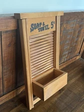    5 Cents Soap & Towel Wash Board Wooden Plaque Wall Shelf 18"T x  9.5"W