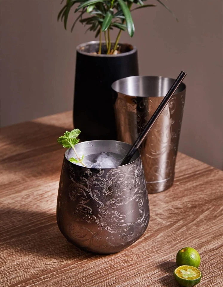 Bicchieri Da Vino in Acciaio Inossidabile, Set Di 4 Bicchiere Da Cocktail Neri S - Immagine 4 di 4