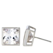 Absolute Sterling Silver 10MM Solitaire Princess-cut Stud Earrings,