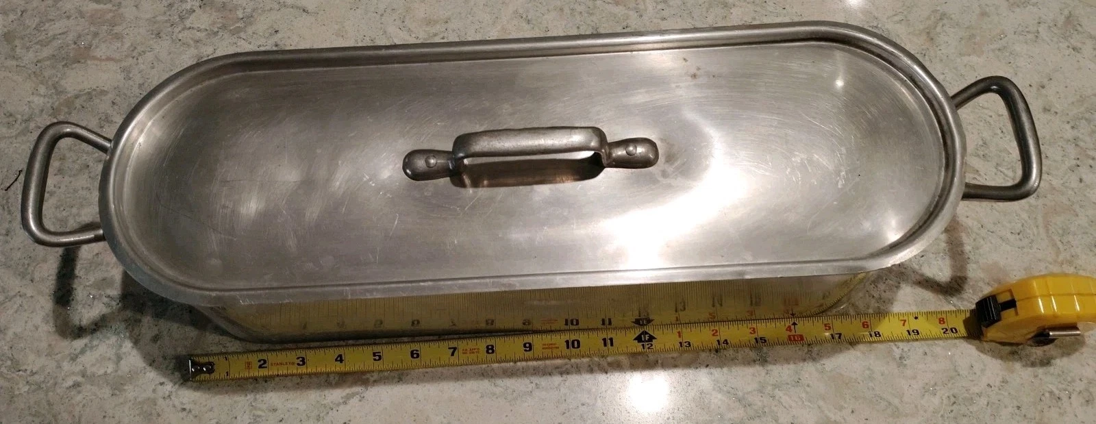 Vintage Tournus France Aluminum Fish Poaching Steaming Pan Lid Handles Oval