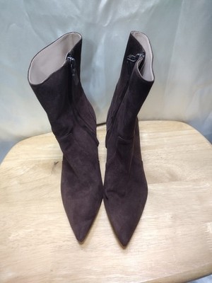 Stuart Weitzman Brown Suede Ankle Booties Block Heel Zip Women's US 7.5