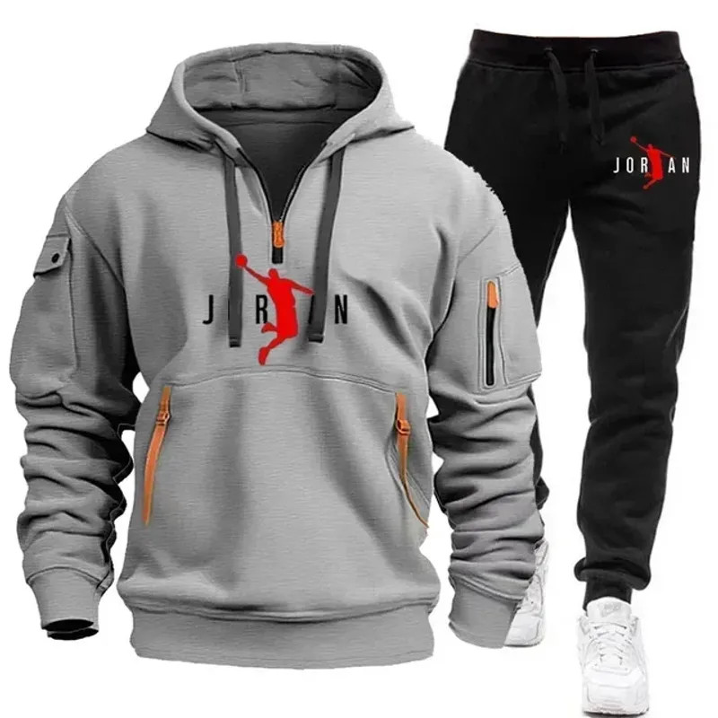 2Pcs Sweatpants Men's Tracksuit Hoodie and Pants Jogging Bot