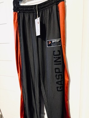 Gasp No 1  Fitness Workout Training Pant Mesh Elastic Waist Orange Gray  NWT   L